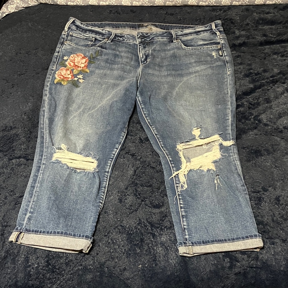Silver Jeans Blue Cropped Jeans with Floral Embroidery